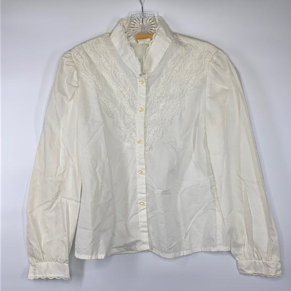 Eber San Fransisco White Vintage Long Sleeve Blouse Size Medium - Picture 1 of 6